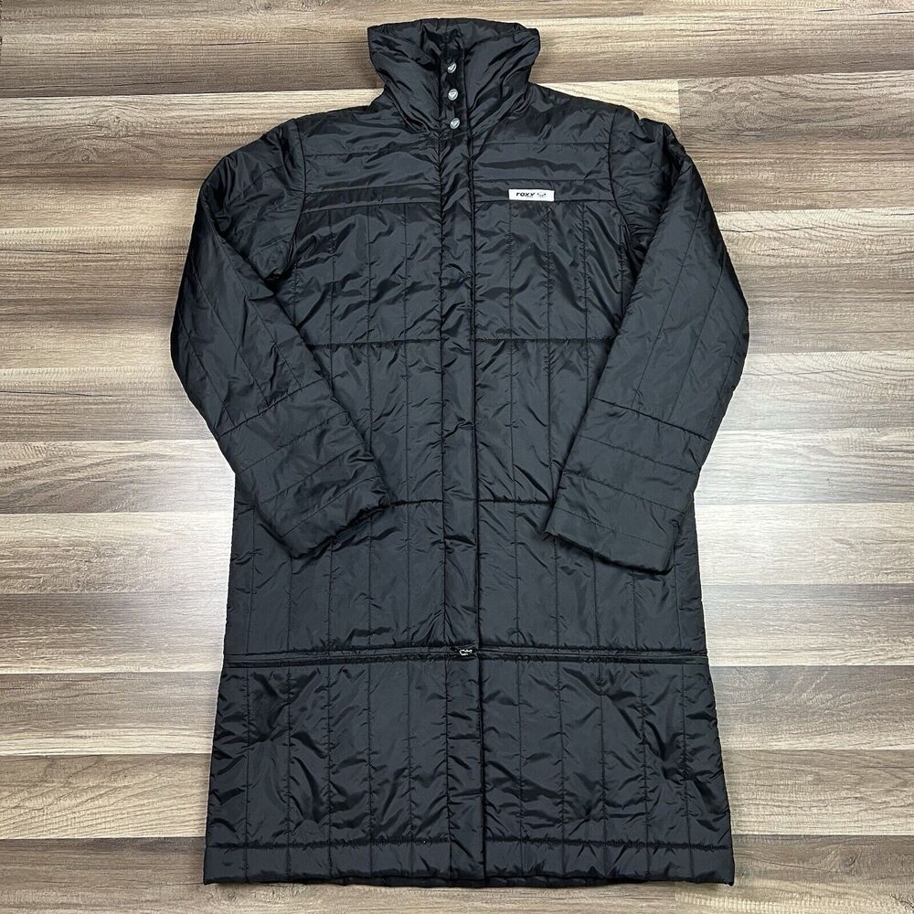 Roxy Life Black Puffer Quilted Long Parka Adjustable Eskimo Kisses Jacket Sz 4